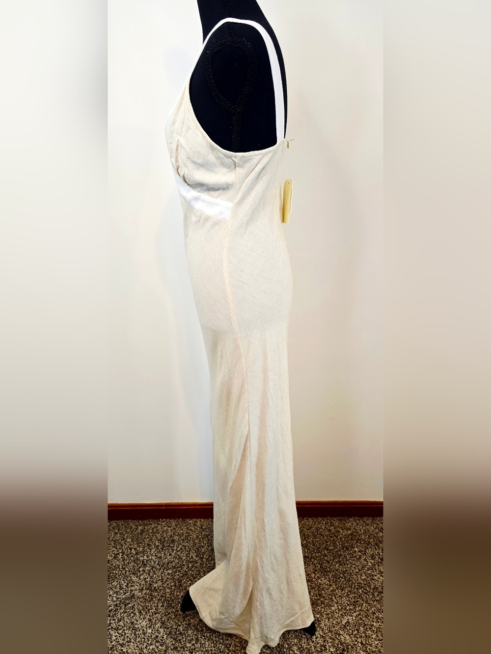 Linen Blend Maxi Dress Sleeveless Cross Back Vacation Beach Resort Size L - Picture 4 of 11